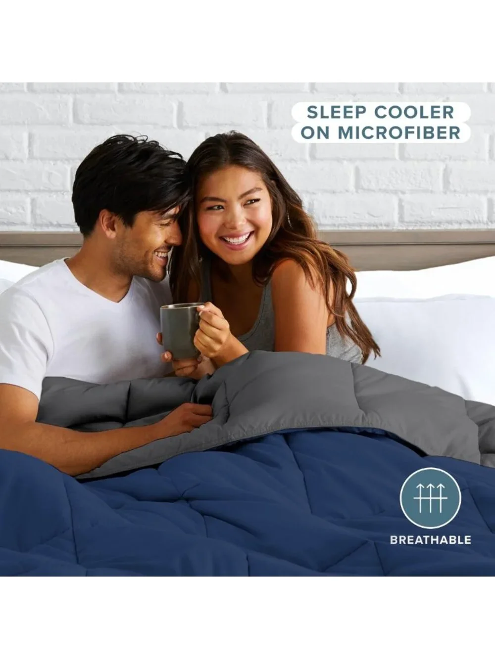 Oversized Reversible Queen Comforter Set - Dark Blue & Grey, Cozy Bedding